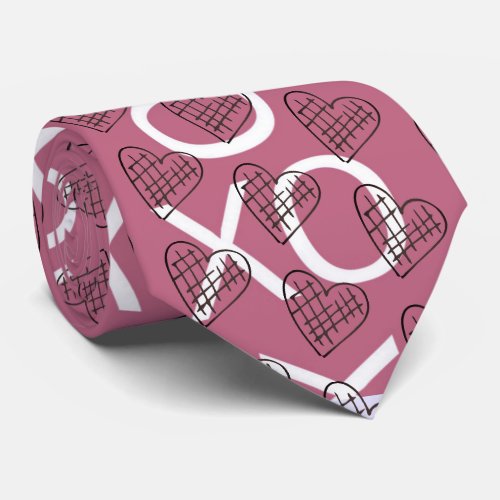 Rose Pink Hugs Kisses XOXO  Hearts Valentines Day Neck Tie