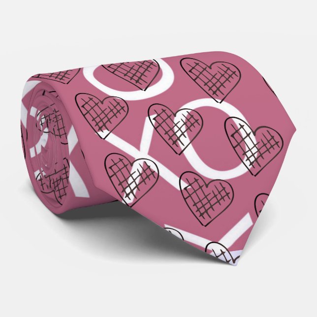 Rose Pink Hugs Kisses XOXO  Hearts Valentines Day Neck Tie (Rolled)