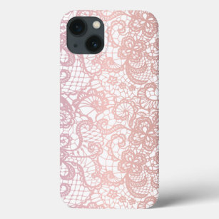 Rose Pink Lace Effect Pretty Girly Design iPhone 13 Case