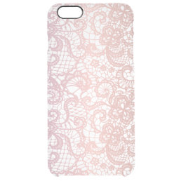 Rose Pink Lace Effect Pretty Girly Design Clear iPhone 6 Plus Case