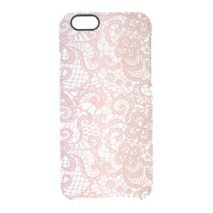 Rose Pink Lace Effect Pretty Girly Design Clear iPhone 6/6S Case