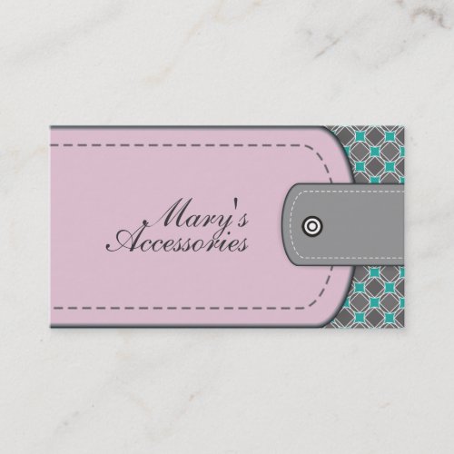 Rose pink leather look and pattern grey teal business card