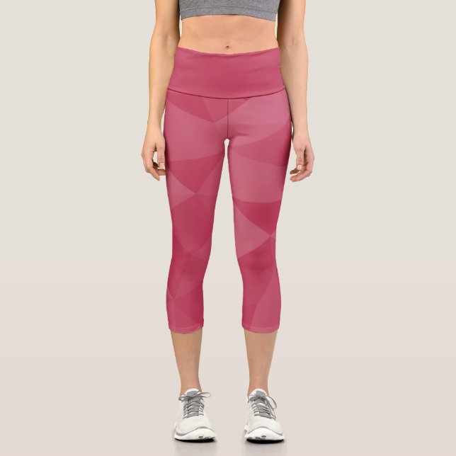 Rose pink light geometric mesh pattern capri leggings (Front)