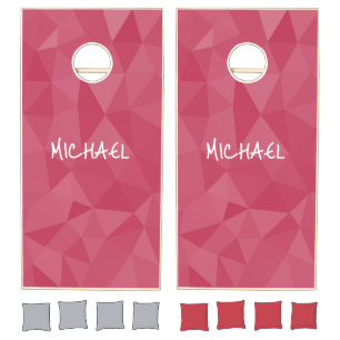 Rose pink light geometric mesh pattern Custom name Cornhole Set