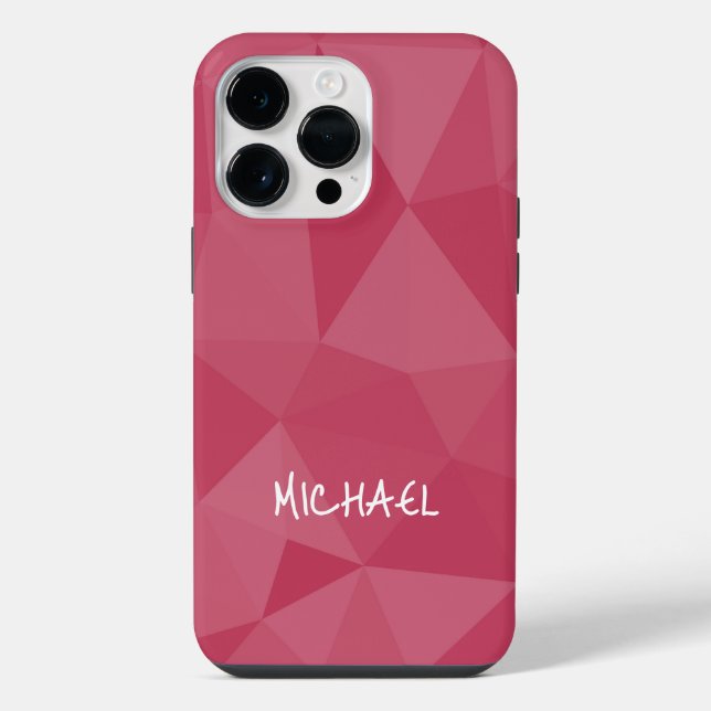 Rose pink light geometric mesh pattern Custom name iPhone Case (Back)