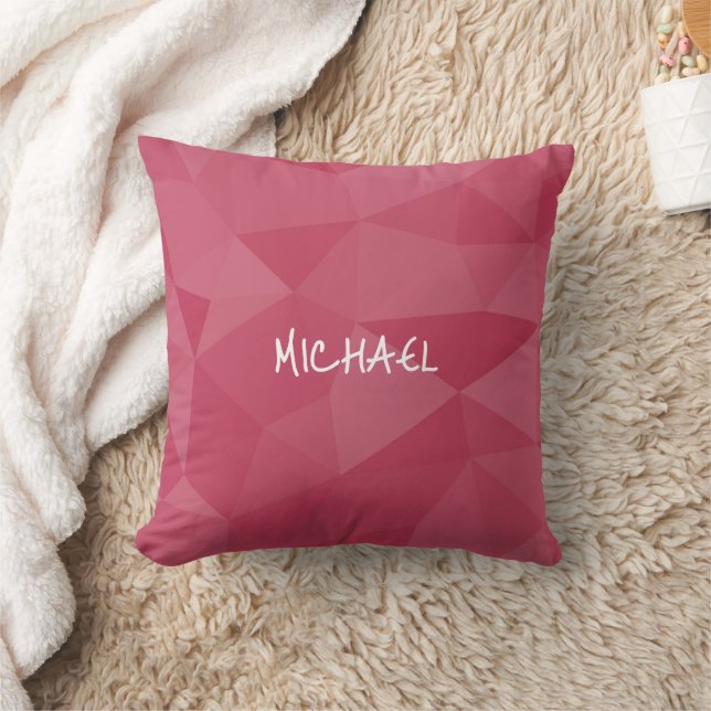 Rose pink light geometric mesh pattern Custom name Throw Pillow (Blanket)