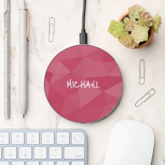 Rose pink light geometric mesh pattern Custom name Wireless Charger