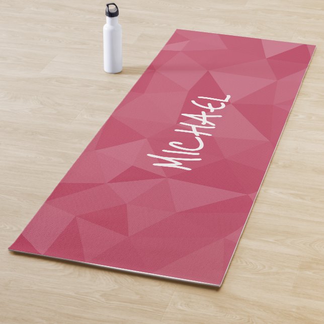Rose pink light geometric mesh pattern Custom name Yoga Mat (In Situ)