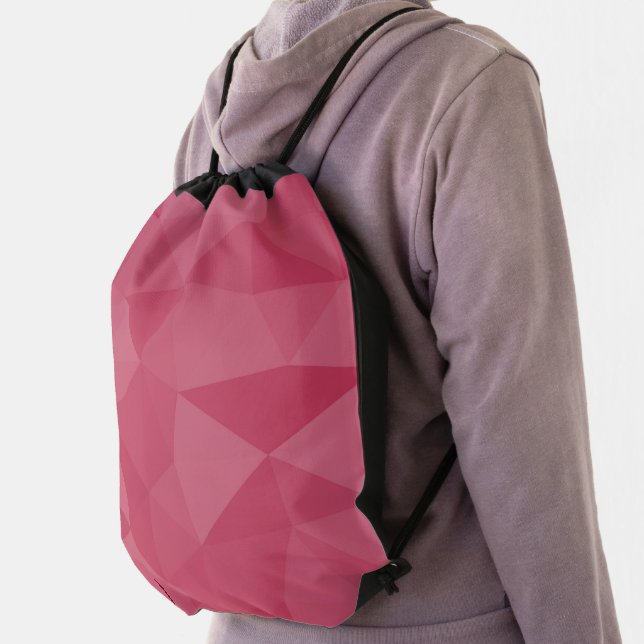 Rose pink light geometric mesh pattern drawstring bag (Insitu)