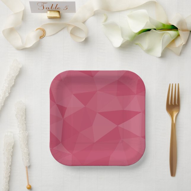 Rose pink light geometric mesh pattern paper plates (Wedding)