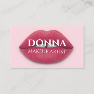 Rose Pink Lips QR Code Logo Makeup Artist Studio Business Card