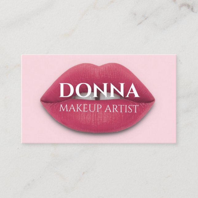 Rose Pink Lips QR Code Logo Makeup Artist Studio  Business Card (Front)