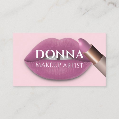 Rose Pink Lips QR Code Logo Makeup Lipstick  Business Card