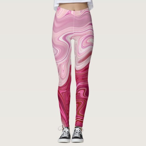 Rose pink liquid watercolor dahlia marble color leggings