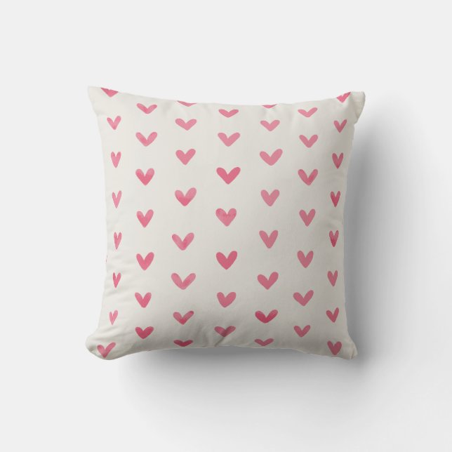 Rose Pink Love Hearts OffWhite Throw Pillow (Front)