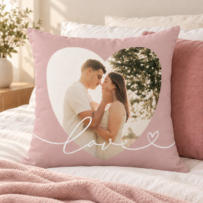 Rose Pink Love Script Heart Photo Throw Pillow