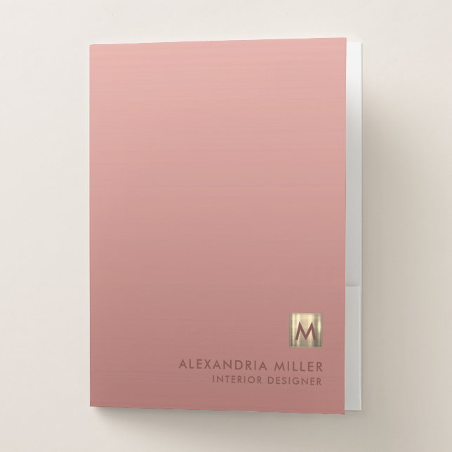 Rose Pink Luxury Gold Monogram Pocket Folder (Front)