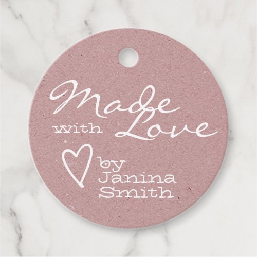 Rose Pink Made with Love Heart Symbol Kraft Paper Favor Tags