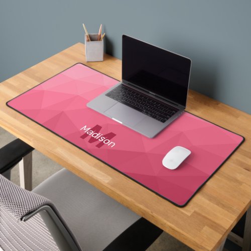 Rose pink magenta Geometric Mesh Pattern monogram Desk Mat