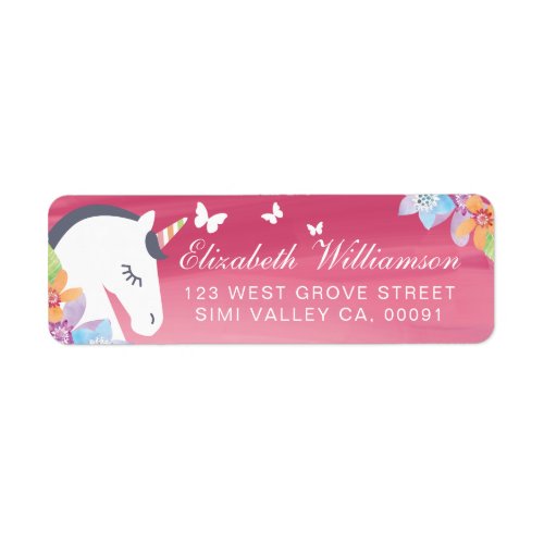 Rose Pink Magical Unicorn Butterfly Florals Label