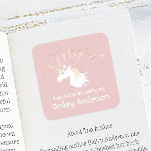 Rose Pink Magical Unicorn This Book Belongs To Square Sticker