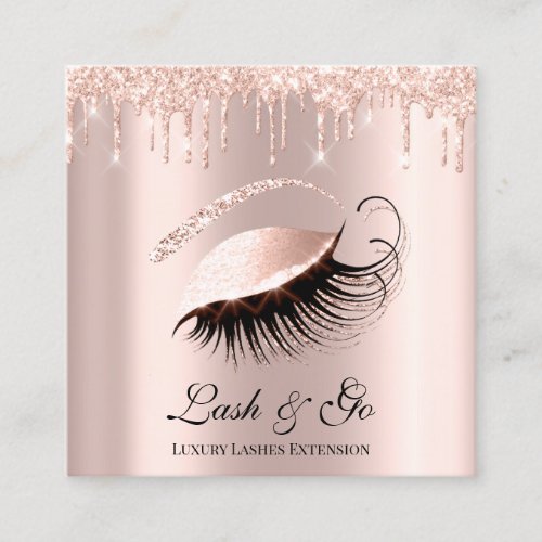 Rose Pink Makeup Artist Lash Extension Drips Blush Square Business Card