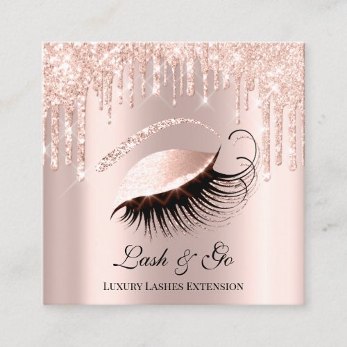 Rose Pink Makeup Artist Lashes Extension Drips Square Business Card