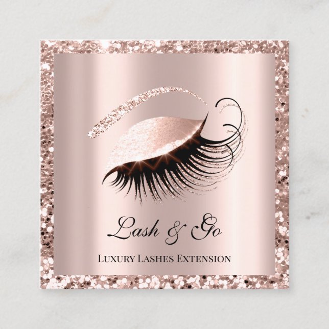 Rose Pink Makeup Artist Lashes Extension Framed Square Business Card (Front)