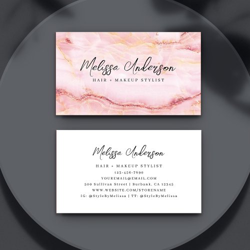 Rose Pink Marble Luxe Aesthetic Business Card