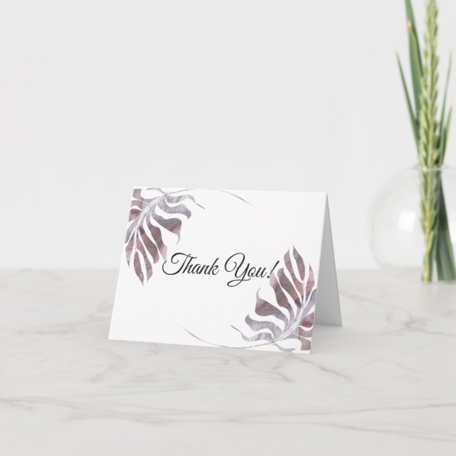 Rose Pink Mauve Watercolor Leaves Thank You Card (Front)