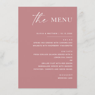 Rose Pink Minimalist Wedding   Elegant Spring Menu