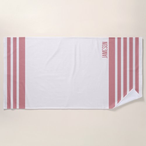 Rose Pink Modern Stripe Minimal  Beach Towel