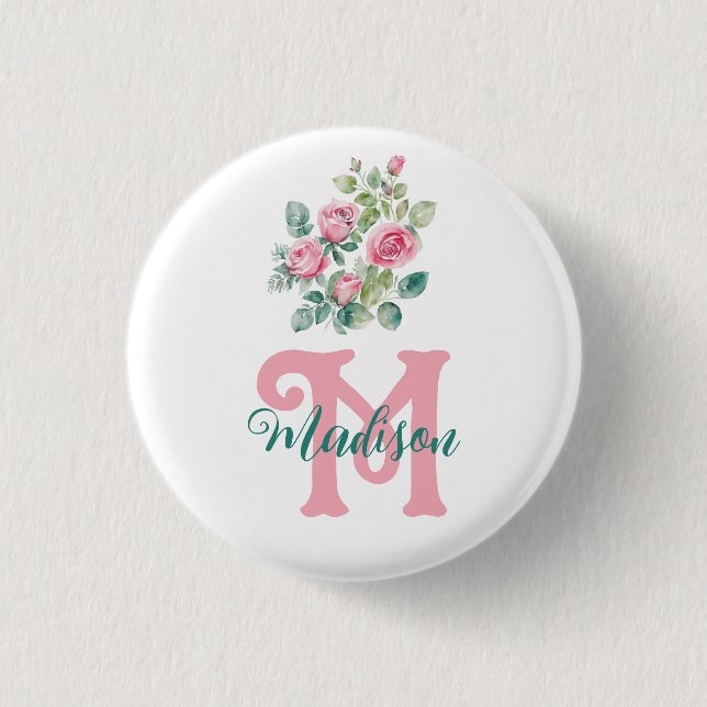 Rose Pink Monogram  Button (Front)