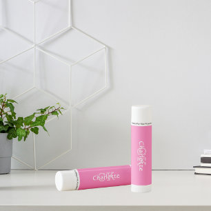 Rose pink monogram initials name lip balm