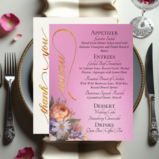 Rose Pink - Monogram, Wildflowers & Thank You  Menu (Creator Uploaded)