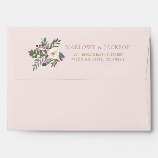 Rose Pink Moody Floral Boho Wedding Envelope (Back (Top Flap))