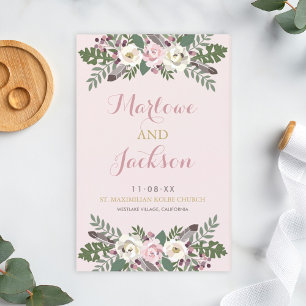 Rose Pink Moody Floral Boho Wedding Programs