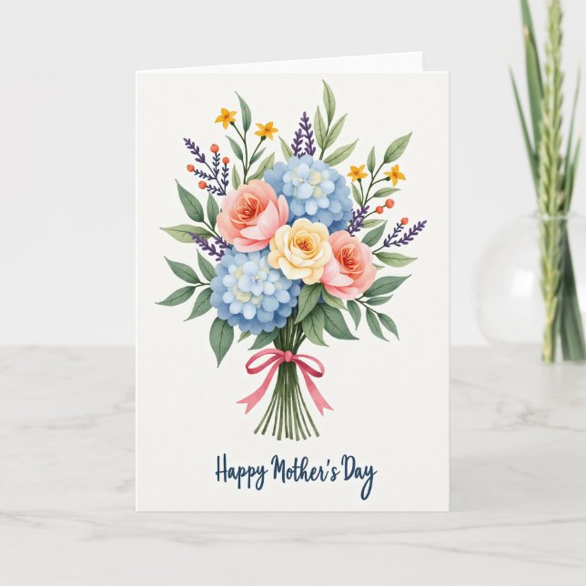 Rose Pink Mothers Day Bow Card (Front)