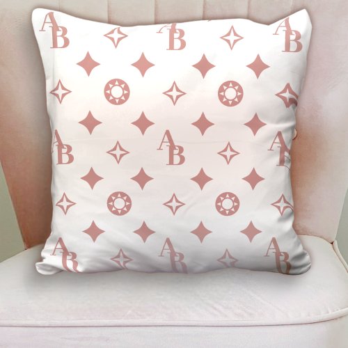Rose Pink on White Custom Initial Monogram Pattern Throw Pillow