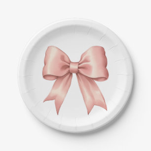 Rose Pink on White Vintage Satin Bow Paper Plates