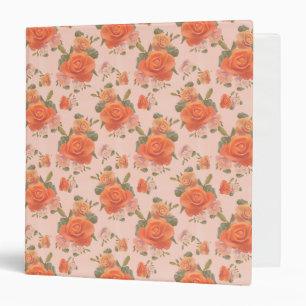rose pink orange floral pattern wedding spring 3 ring binder