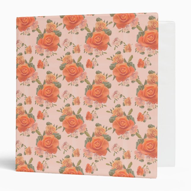 rose pink orange floral pattern wedding spring 3 ring binder (Front/Inside)