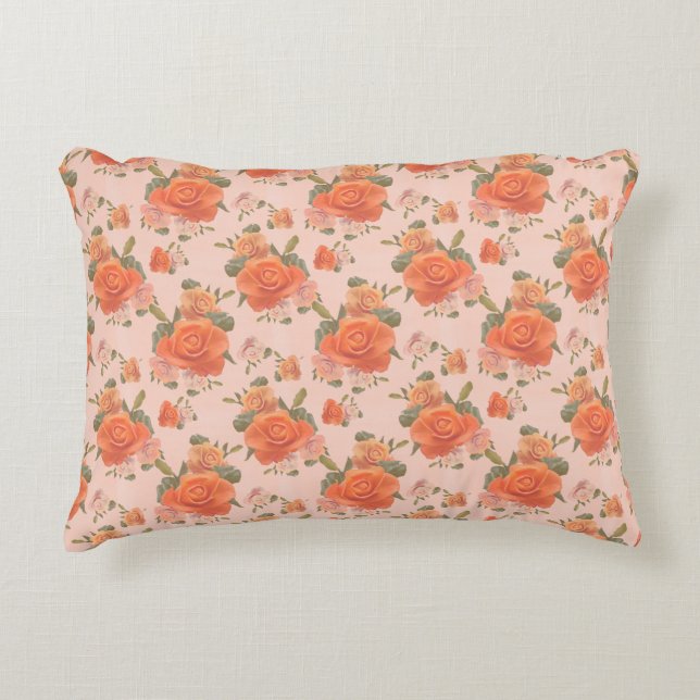 rose pink orange floral pattern wedding spring accent pillow (Front)