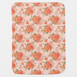 rose pink orange floral pattern wedding spring baby blanket