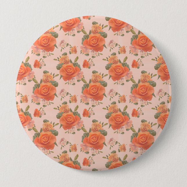 rose pink orange floral pattern wedding spring button (Front)