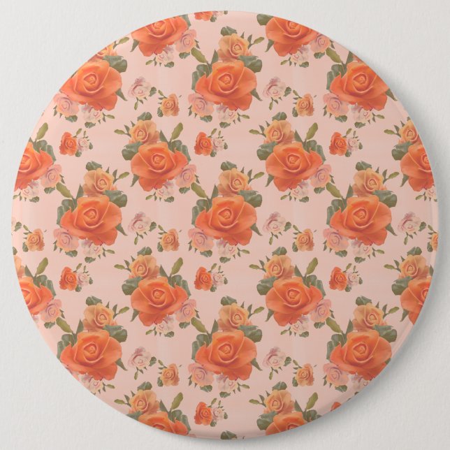 rose pink orange floral pattern wedding spring button (Front)