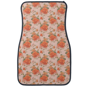 rose pink orange floral pattern wedding spring car floor mat