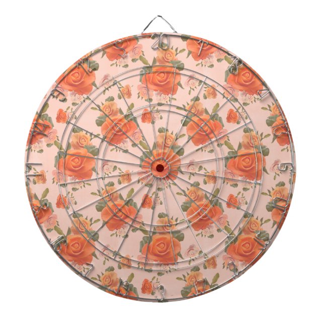 rose pink orange floral pattern wedding spring dart board (Front)