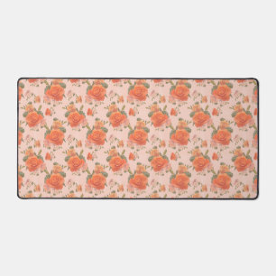 rose pink orange floral pattern wedding spring desk mat