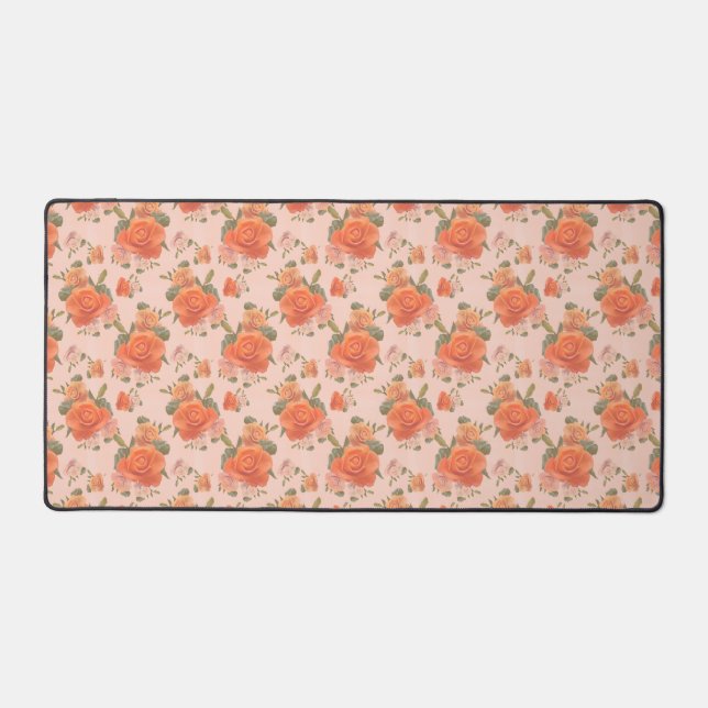 rose pink orange floral pattern wedding spring desk mat (Front)